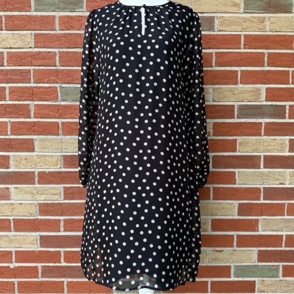 Seraphine Polka Dot Keyhole Black Tan Long Sleeve Maternity Dress 👗